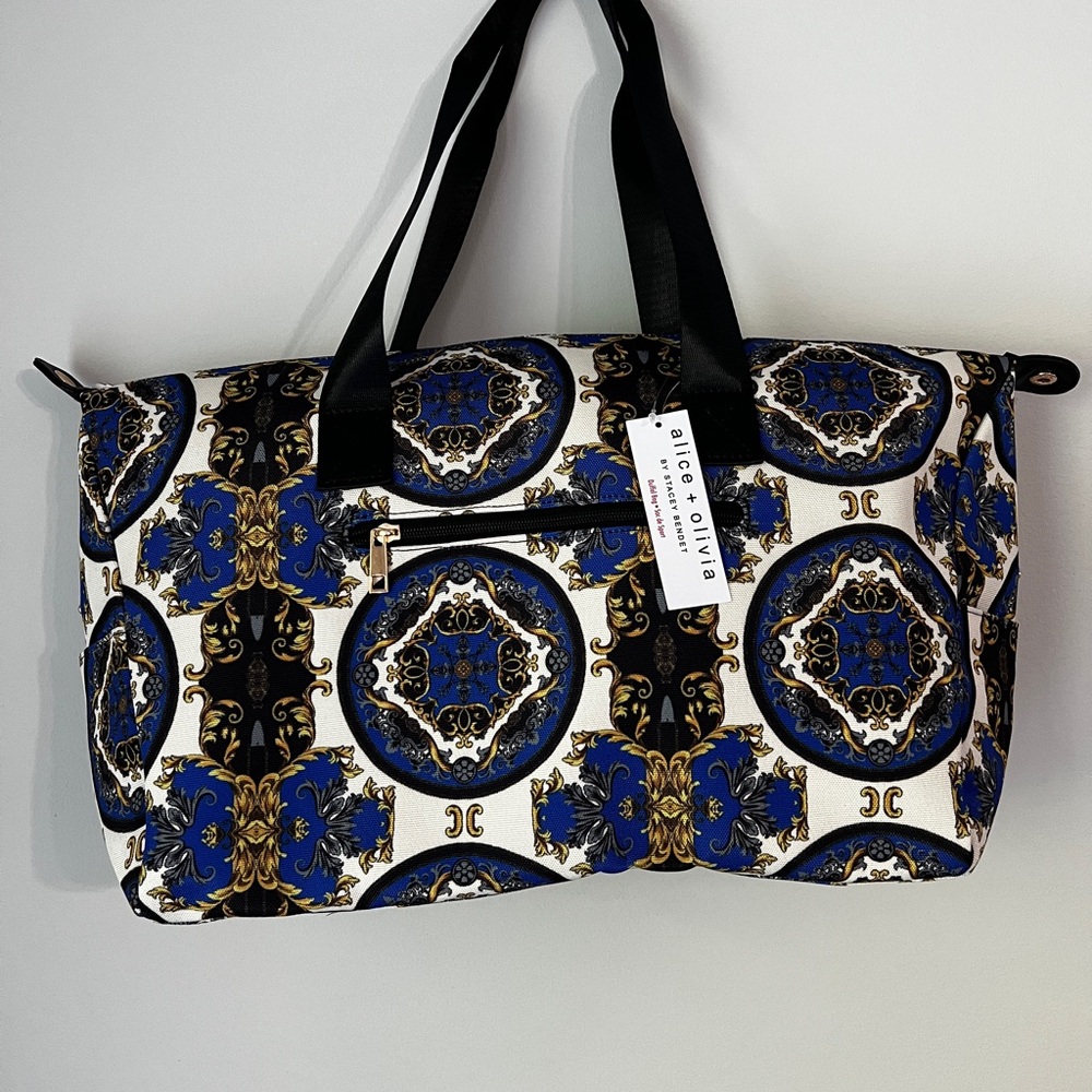 Alice + Olivia Blue and Black Travel Bag with Geometric Design